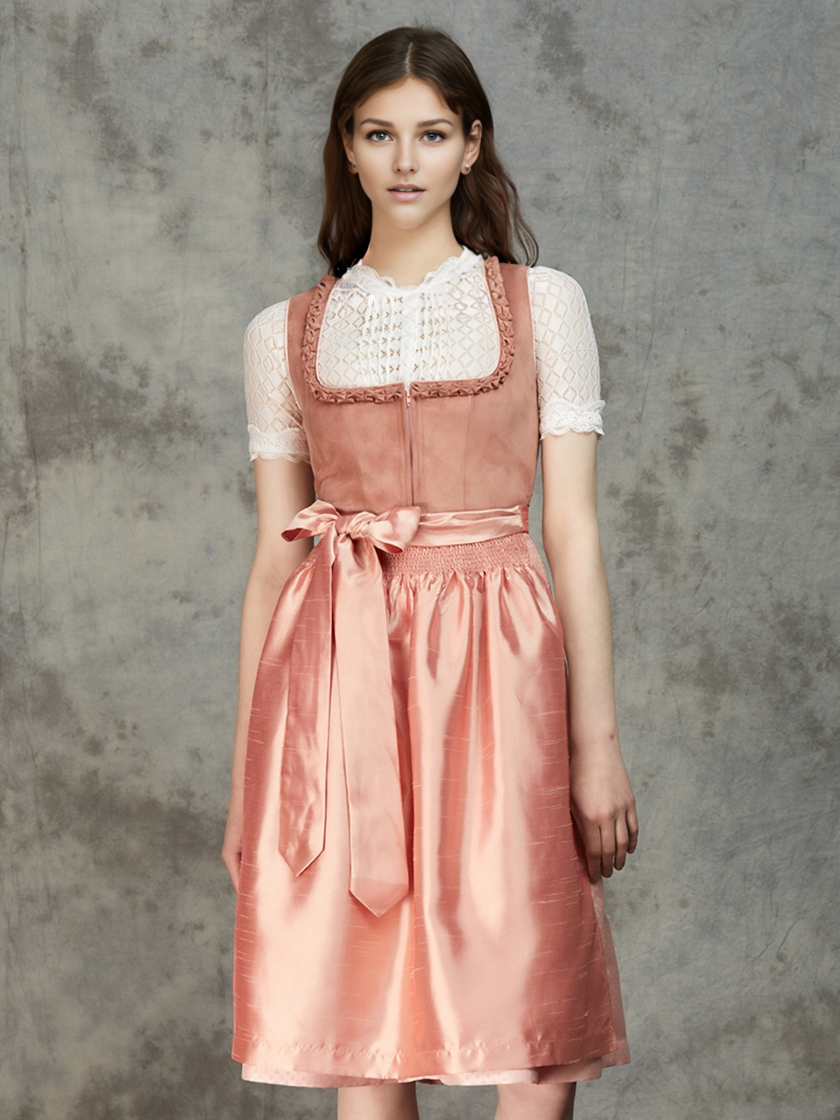 Schwarzes Dirndl mit rosa Schürze