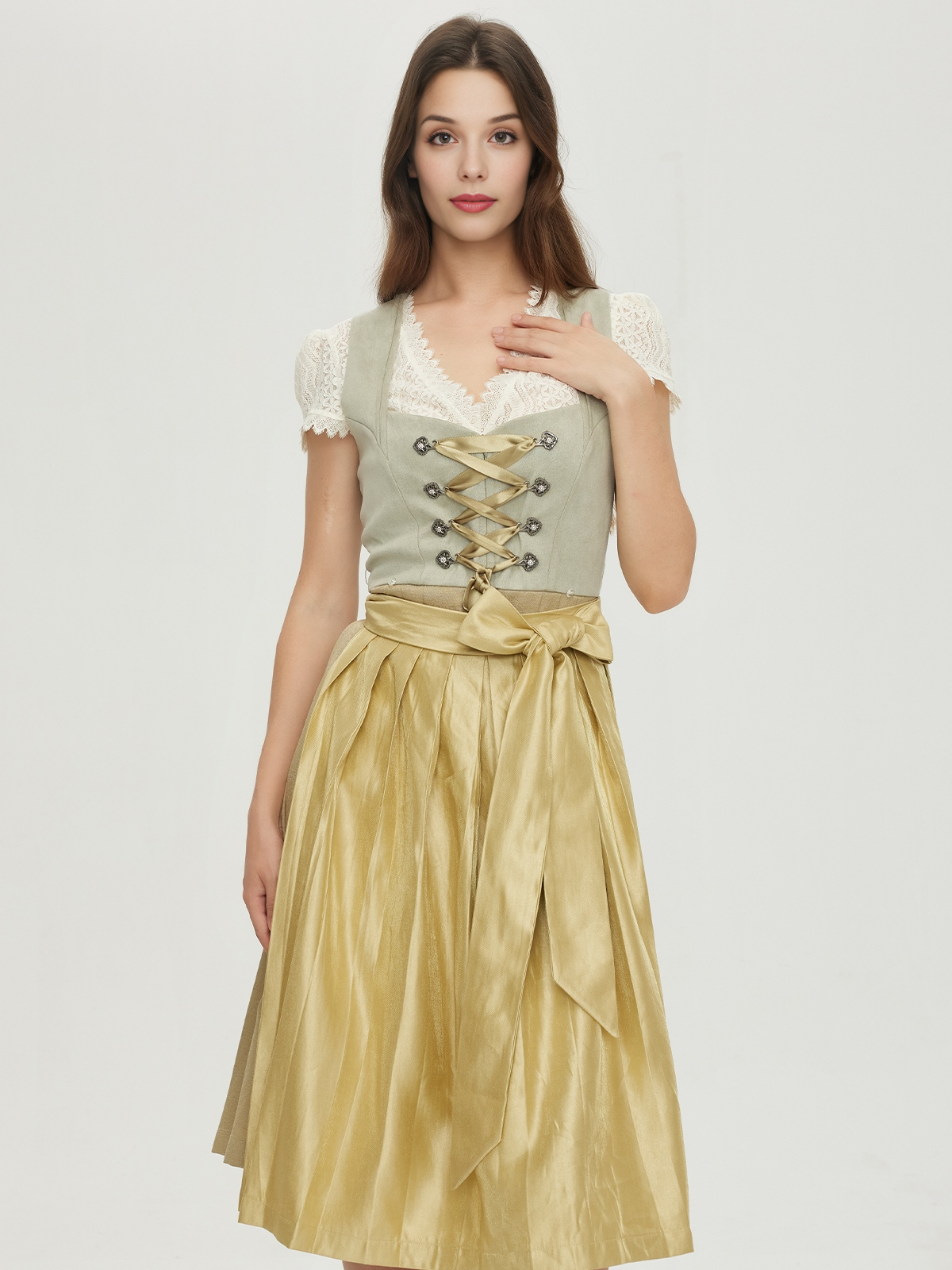 Ein elegantes dunkelblau Dirndl mit floralen Details