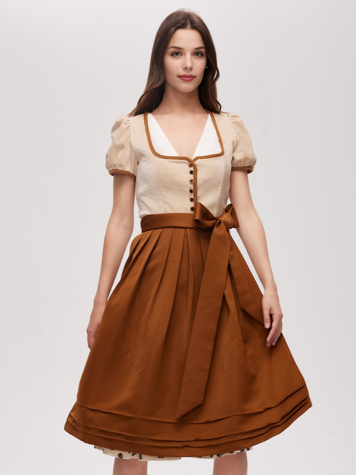 Dirndlbluse mit Spitze in Braun